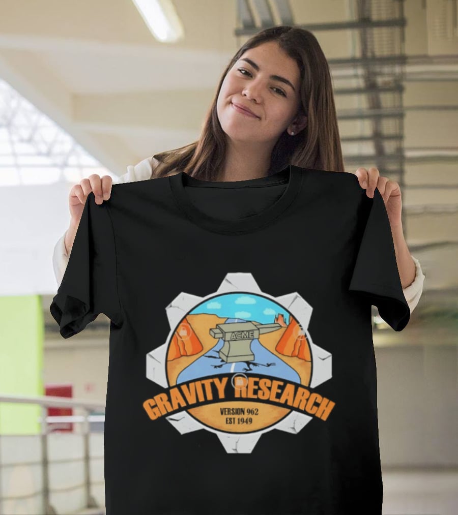 Acme Gravity Research Version 962 Est 1949 Cartoon Desert Road Scene T-Shirt