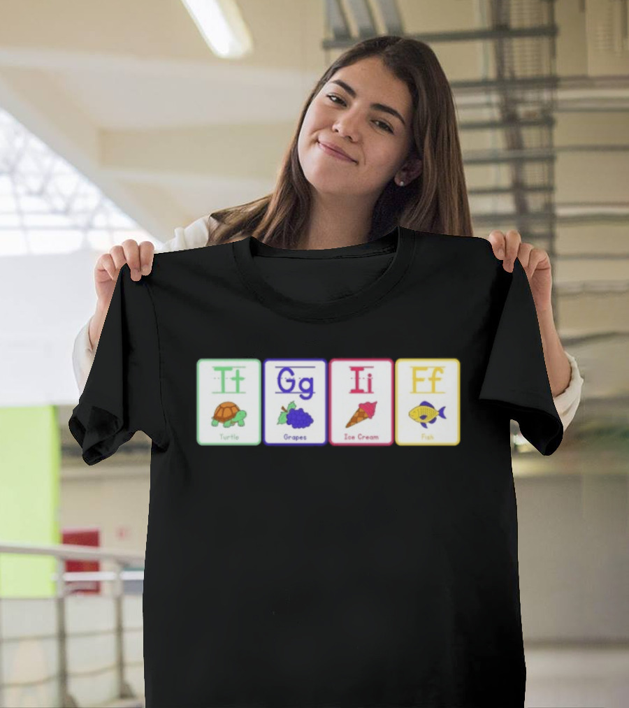 Alphabet Flashcards G I F Turtle Grapes Ice Cream Fish T-Shirt