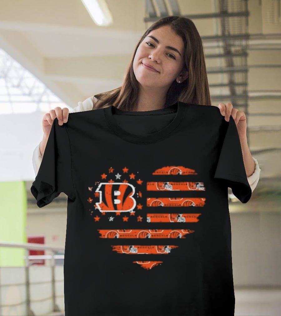 Cincinnati Bengals American Flag Heart 2026 Season T-Shirt