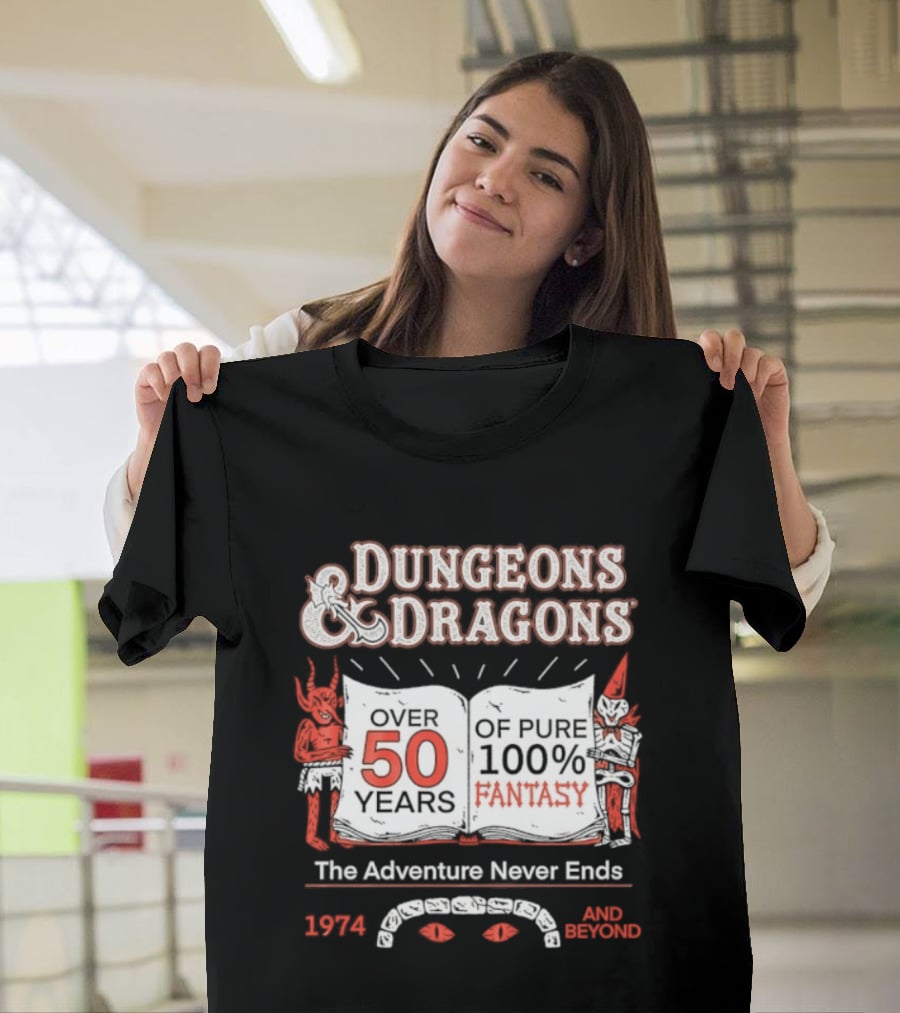 Dungeons And Dragons 50 Years Pure 100 Fantasy 1974 The Adventure Never Ends T-Shirt