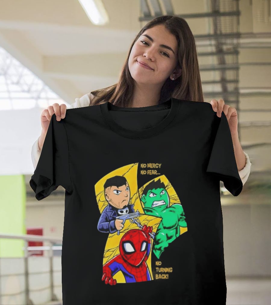 No Mercy No Fear No Turning Back Punisher Hulk Spider Man Comics Characters T-Shirt