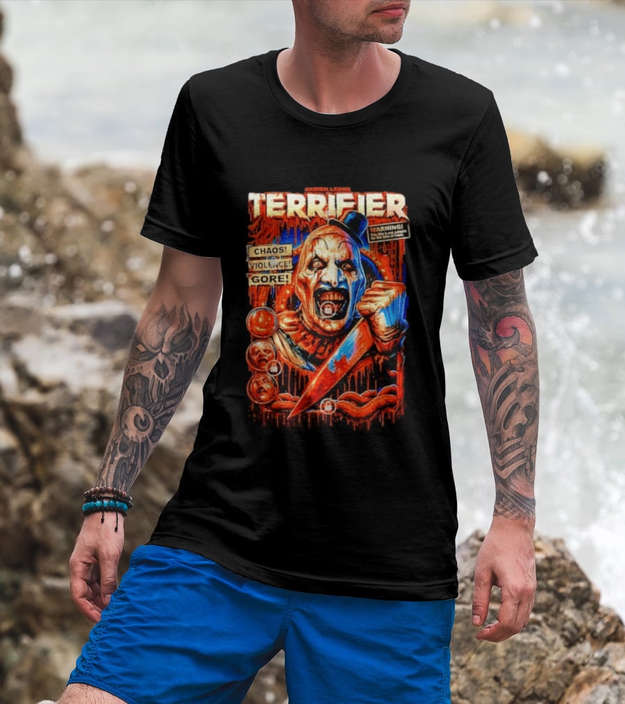 Damien Leone Terrifier Chaos Violence Gore Warning Clown T-Shirt