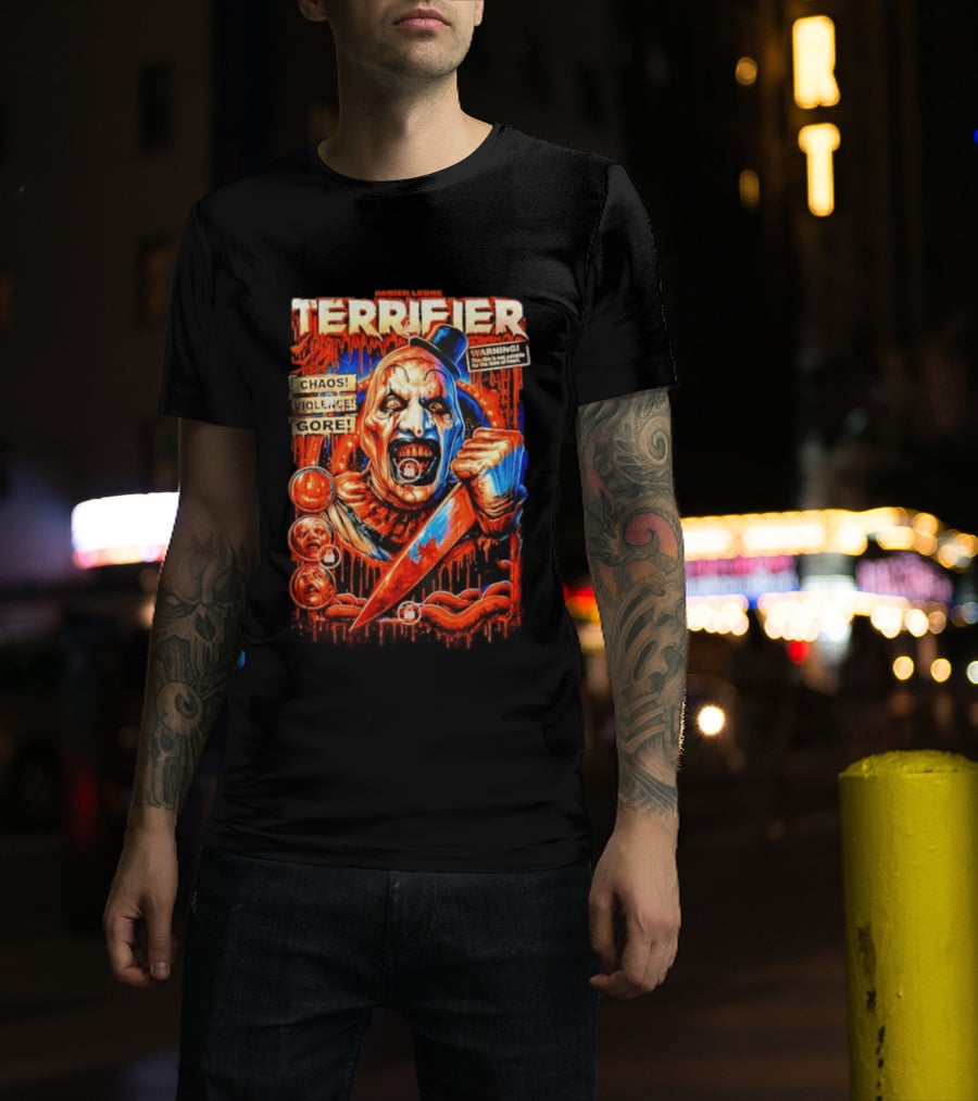 Damien Leone Terrifier Chaos Violence Gore Warning Clown T-Shirt