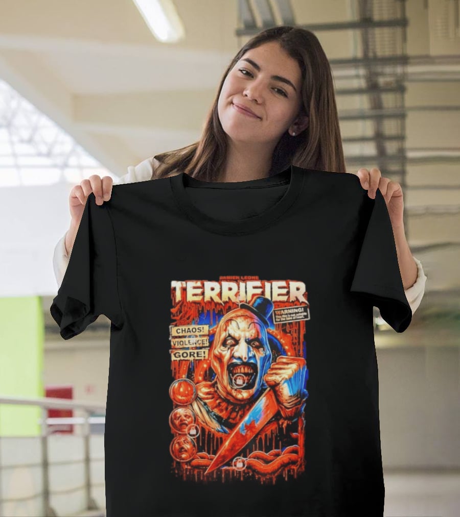 Damien Leone Terrifier Chaos Violence Gore Warning Clown T-Shirt