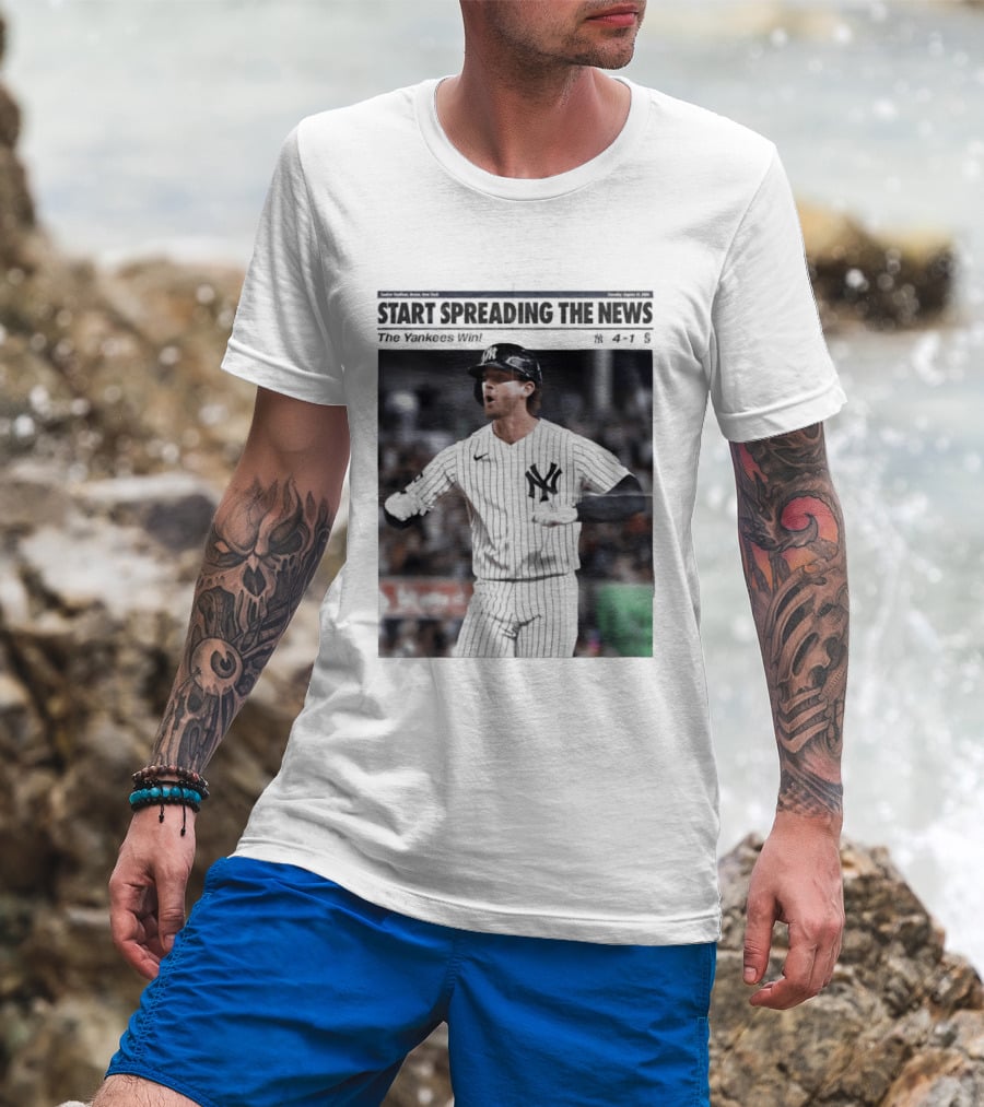 Anthony Volpe New York Yankees Start Spreading The News Pinstripe Jersey Celebration T-Shirt