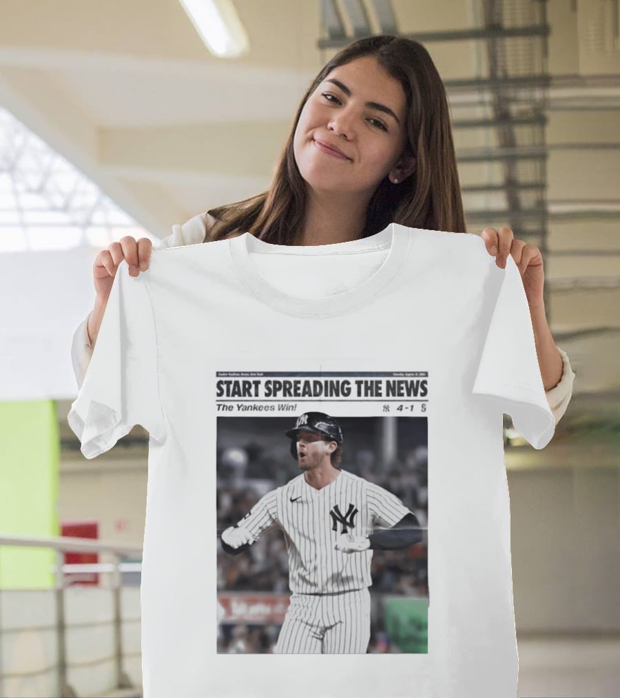 Anthony Volpe New York Yankees Start Spreading The News Pinstripe Jersey Celebration T-Shirt