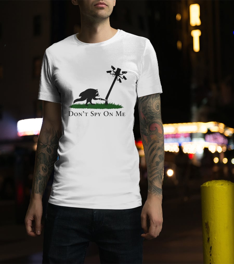 Jimothy Don't Spy On Me Raccoon Cutting Camera Pole T-Shirt