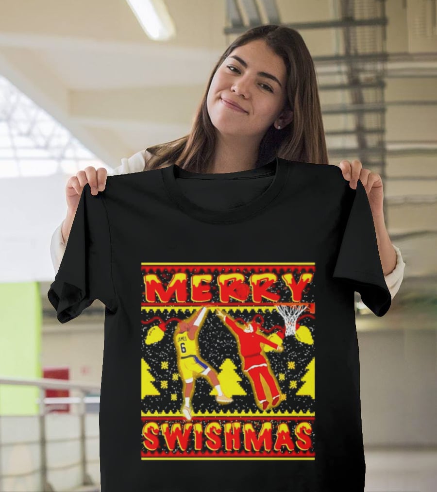 Merry Swishmas LeBron James Santa Dunk Basketball Holiday T-Shirt