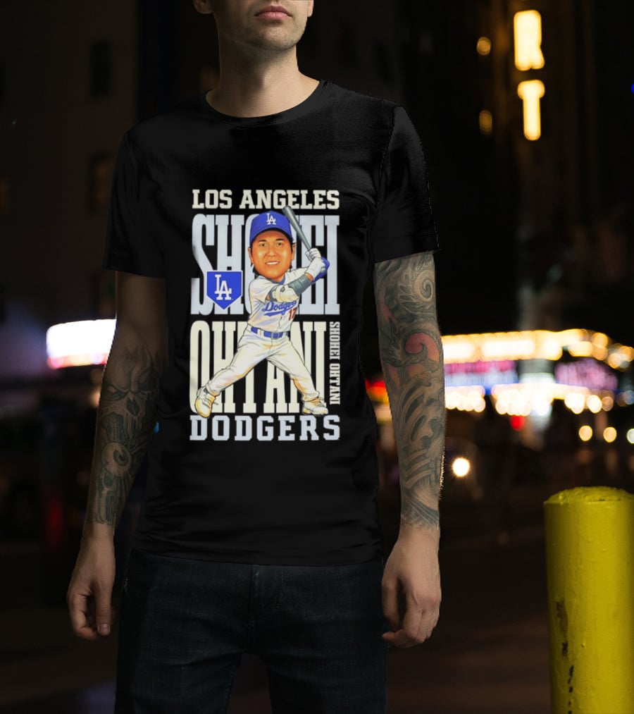 Los Angeles Dodgers Shohei Ohtani Caricature Dodgers Baseball T-Shirt