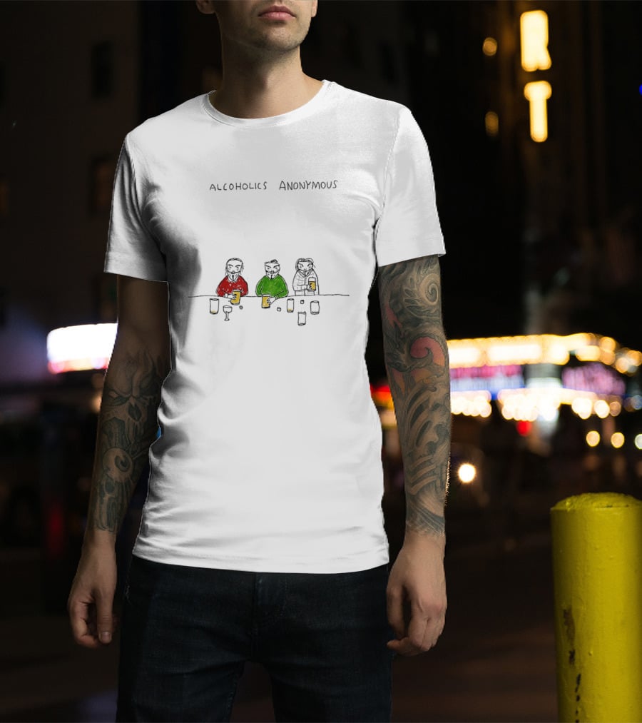 Alcoholics Anonymous Humor Three Characters With Drinks T-Shirt