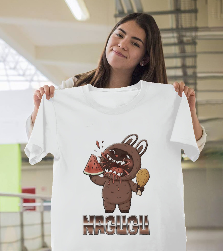 Nagugu Eating Watermelon And Chicken Cartoon T-Shirt
