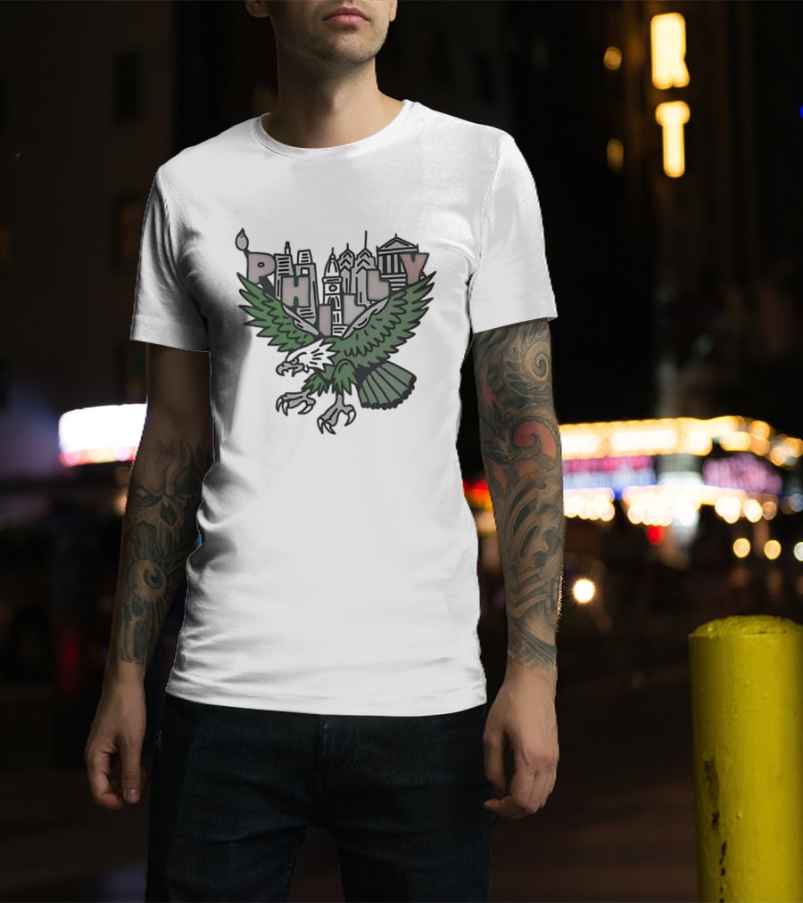 Philly Skyline Green Eagle Wings Cityscape T-Shirt