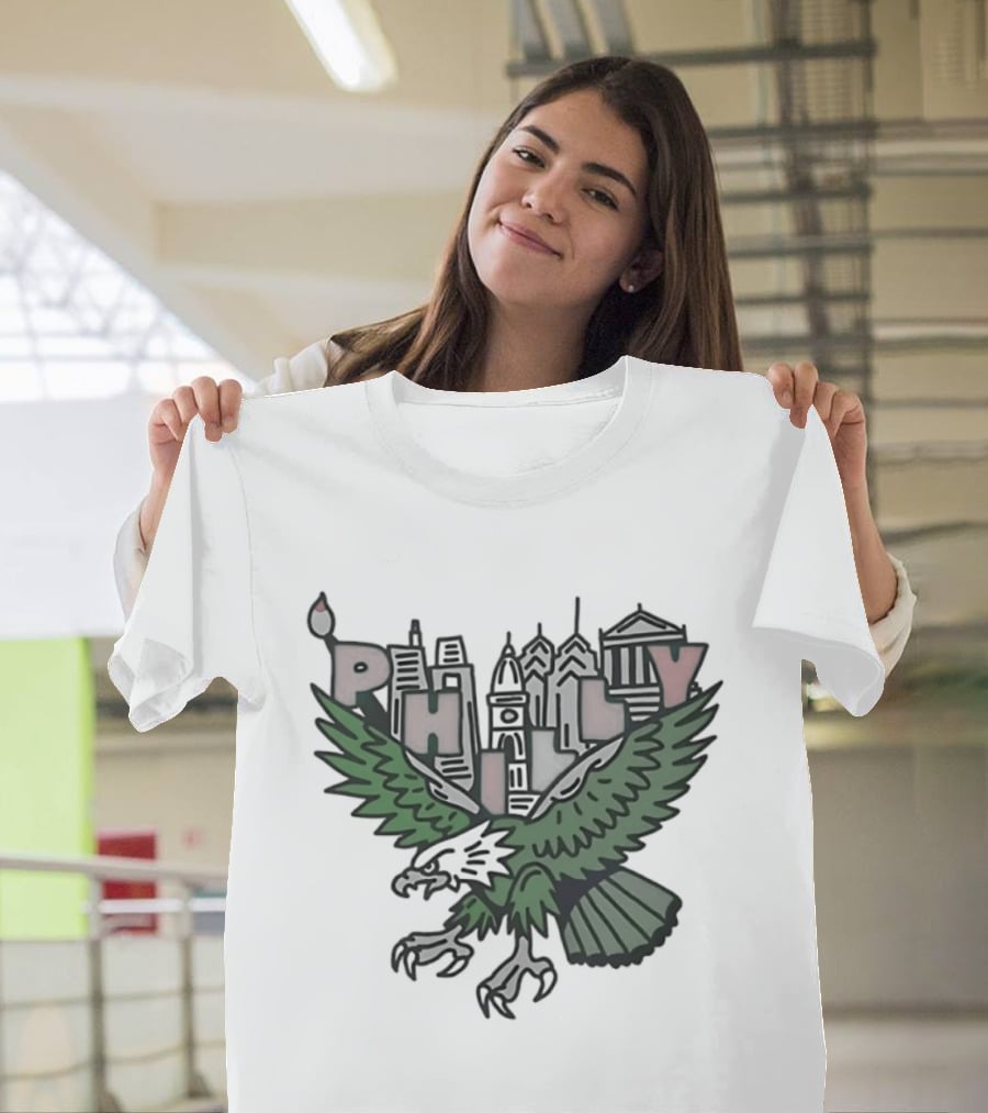 Philly Skyline Green Eagle Wings Cityscape T-Shirt