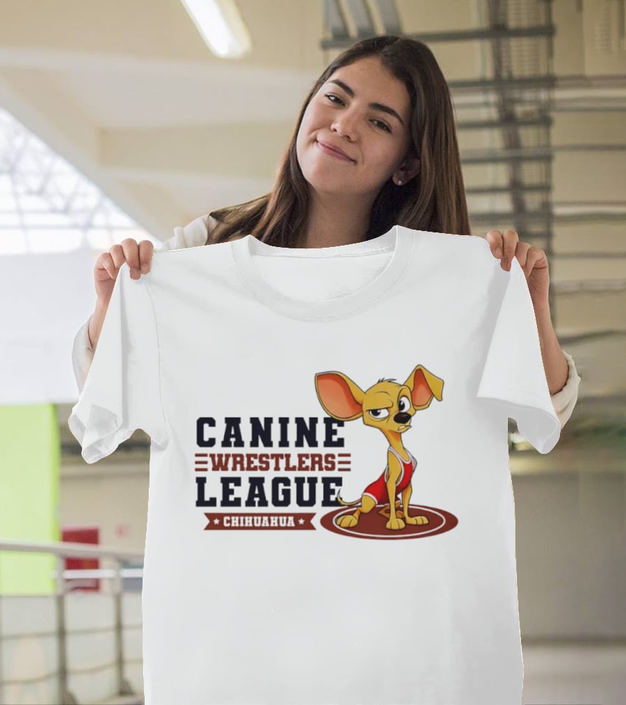Canine Wrestlers League Chihuahua Wrestler Cartoon T-Shirt