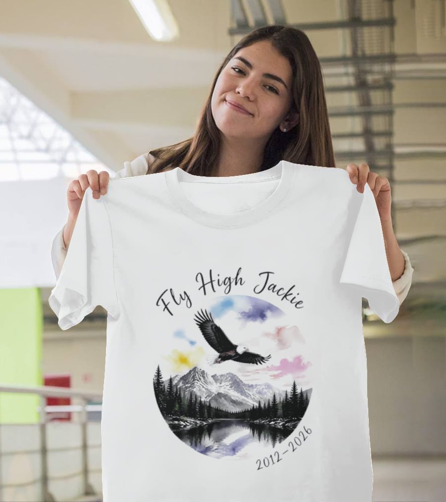 Fly High Jackie 2012 2026 Eagle Mountain Lake Memorial With Soaring Eagle And Scenic Sunset T-Shirt
