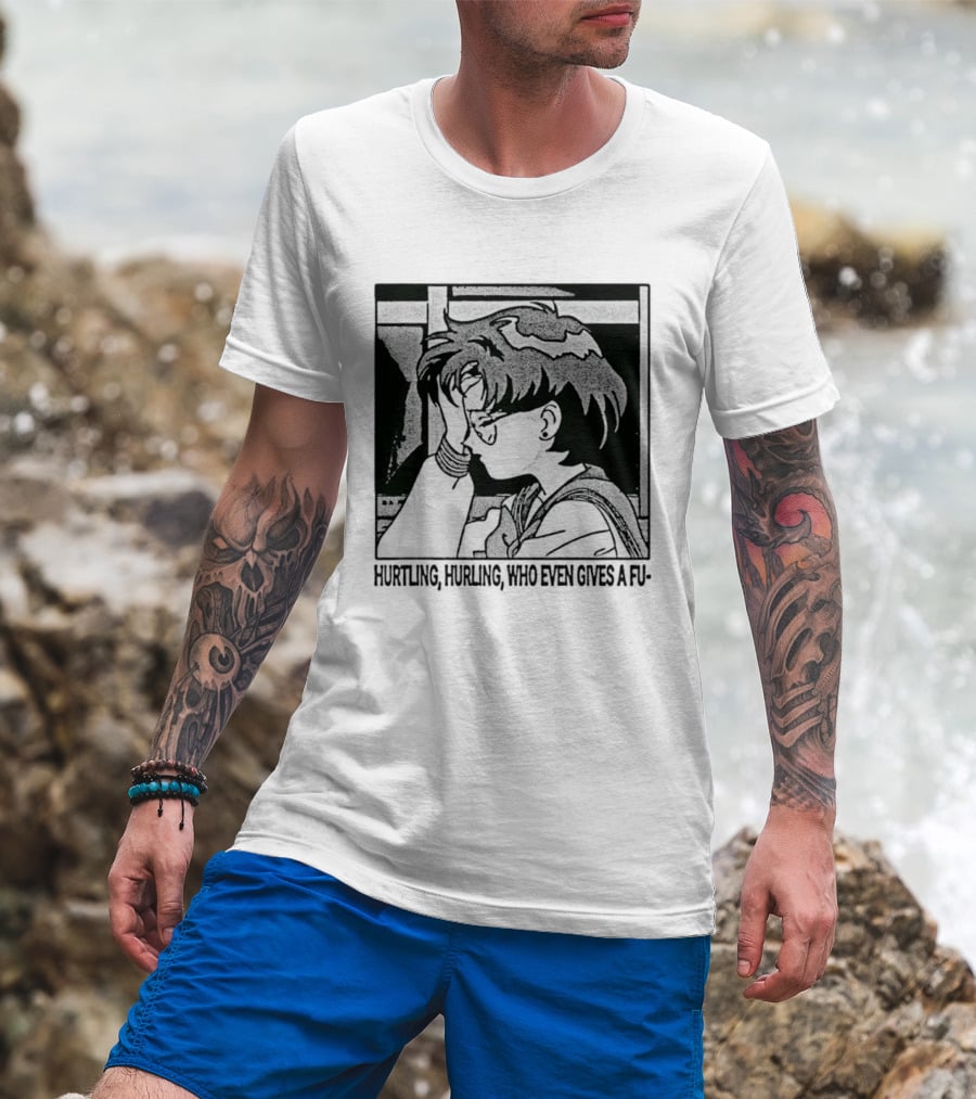 Hurtling Hurling Who Even Gives A Fu 90s Anime Style Frustrated Cartoon T-Shirt
