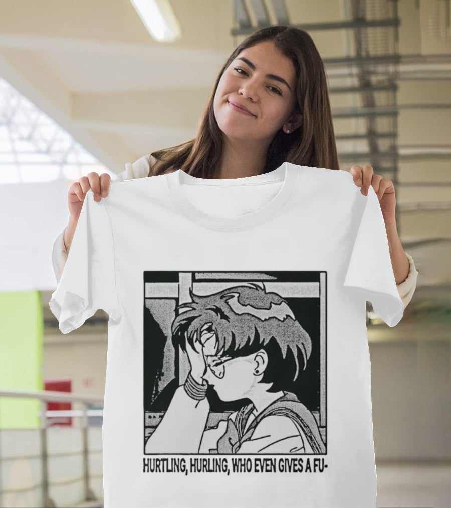 Hurtling Hurling Who Even Gives A Fu 90s Anime Style Frustrated Cartoon T-Shirt