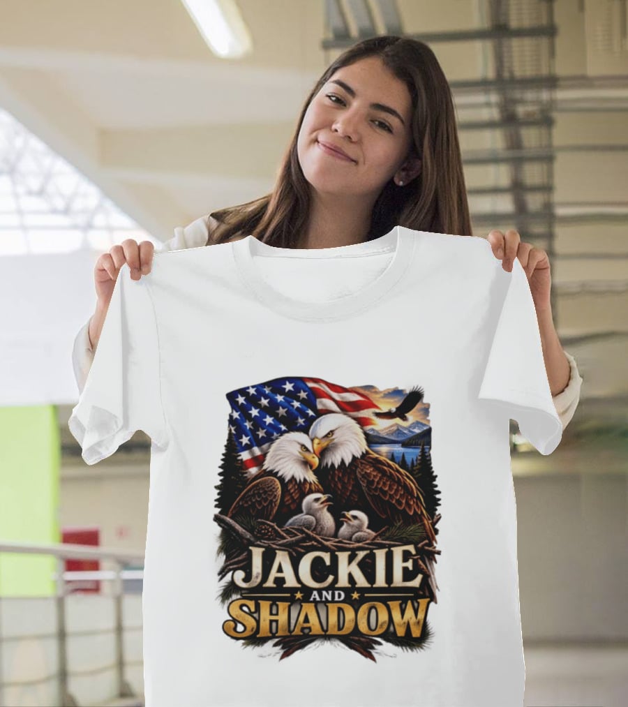 Jackie And Shadow Bald Eagles With American Flag T-Shirt