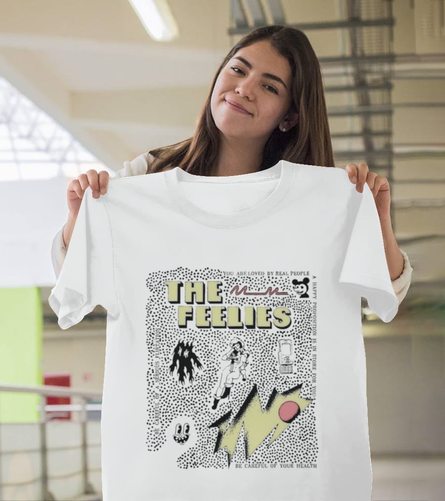 The Feelies Yellow Red Lightning Bolt Circle Band Merch T-Shirt