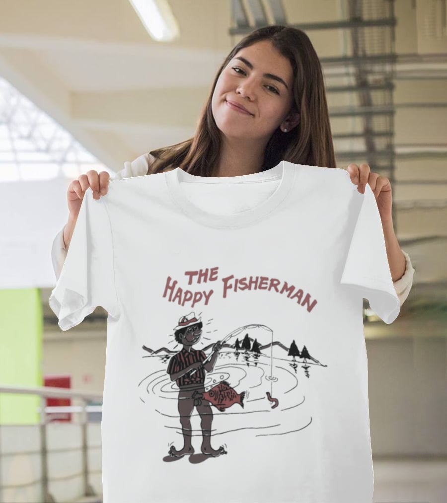 The Happy Fisherman Catching Fish In Scenic Lake Humor T-Shirt