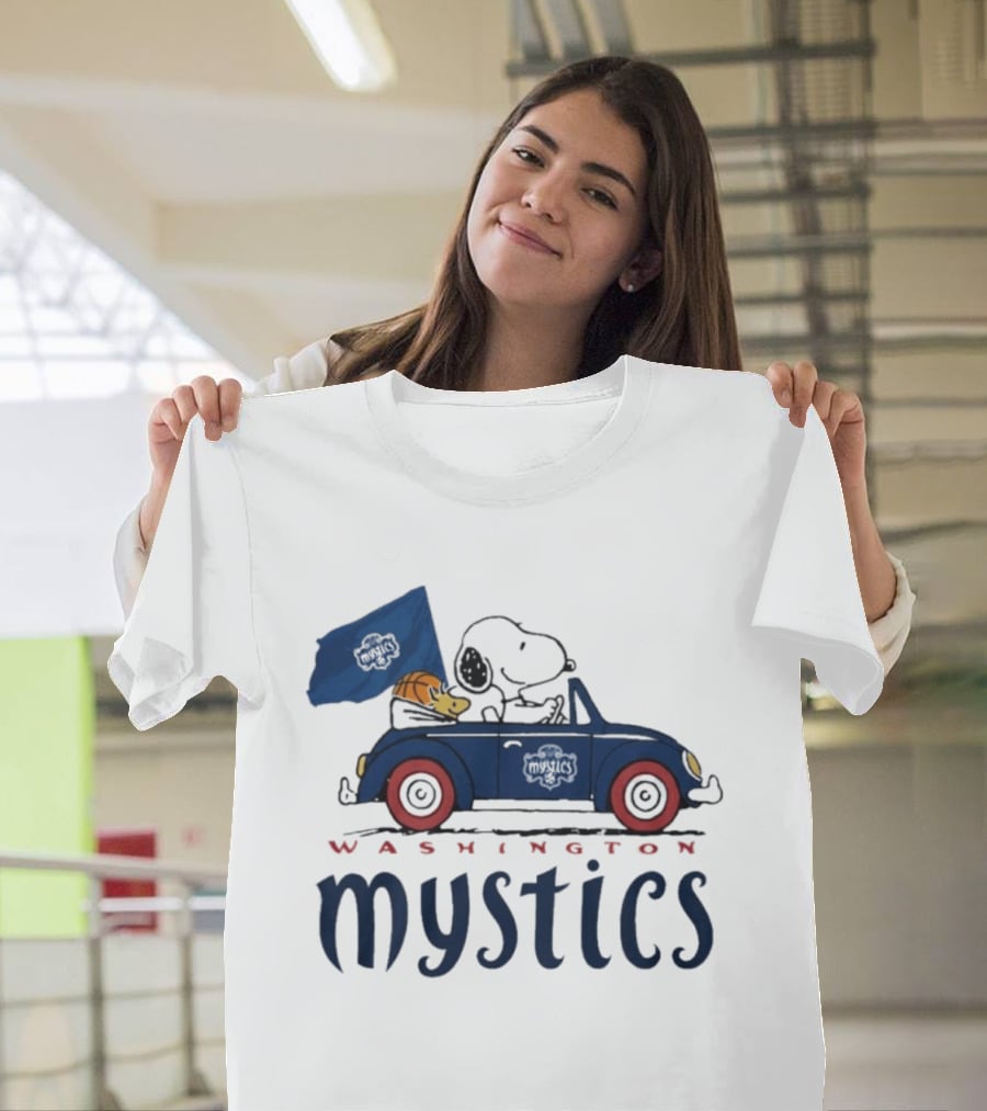 Washington Mystics Snoopy And Woodstock Driving With Basketball T-Shirt
