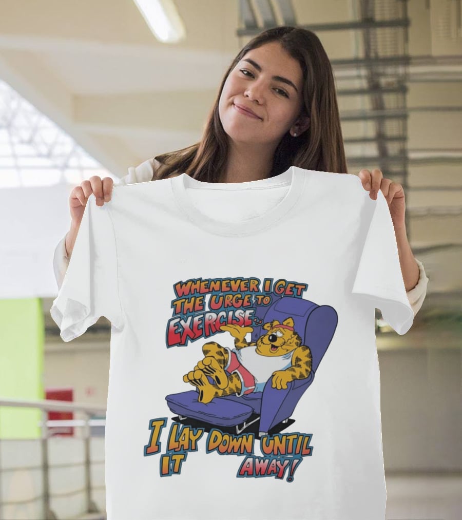 Whenever I Get The Urge To Exercise Cartoon Cat Lounging Until It Goes Away T-Shirt