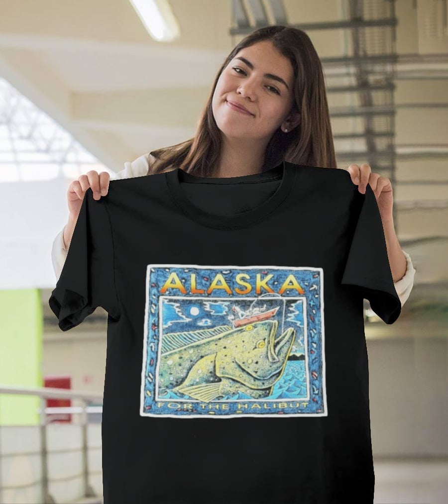 Alaska For The Halibut Fishing Adventure Under Moonlit Sky T-Shirt