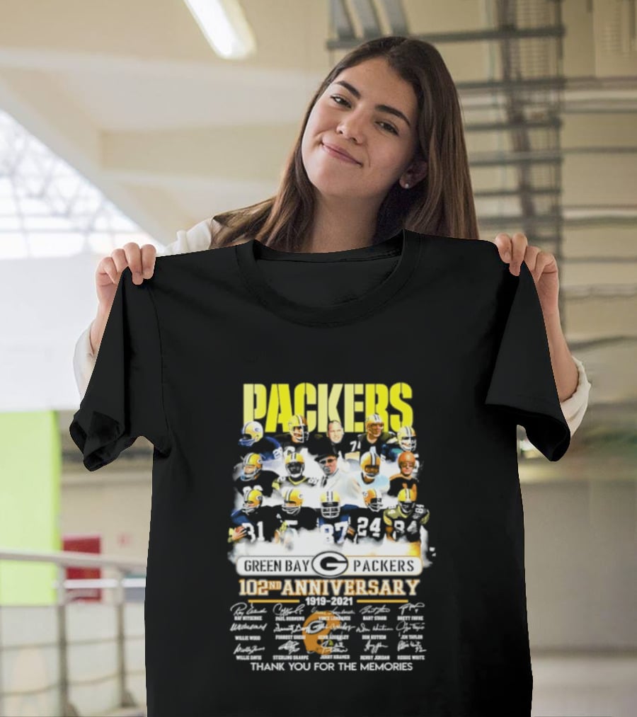 Green Bay Packers 102nd Anniversary 1919 2021 Thank You For The Memories Packers Legends Signatures Collection T-Shirt