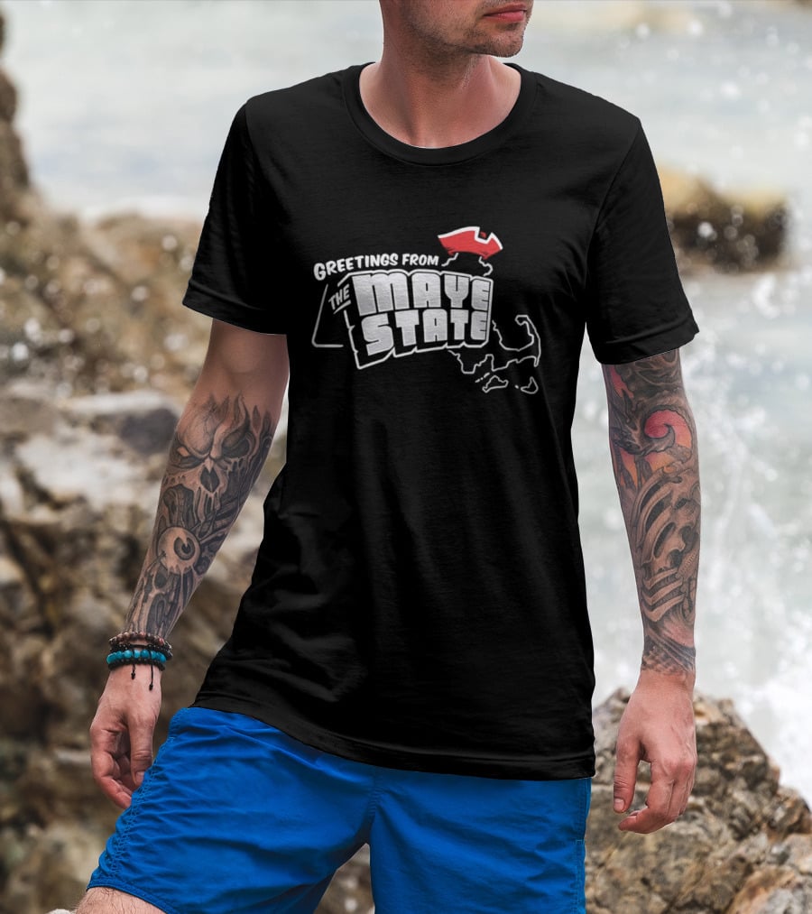 Greetings From The Maye State New England Outline Red Shape T-Shirt