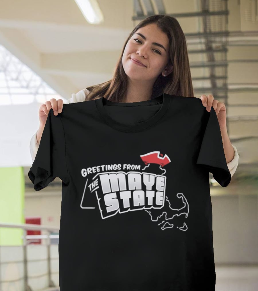 Greetings From The Maye State New England Outline Red Shape T-Shirt