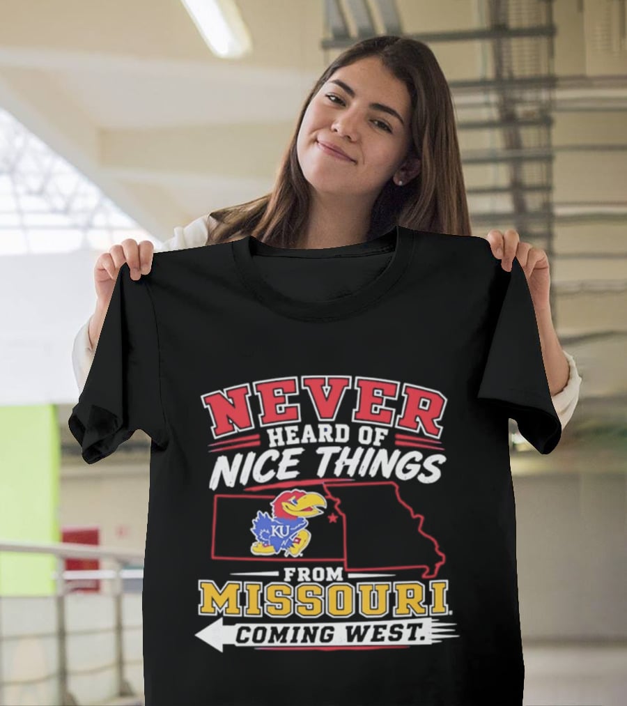 Never Heard Of Nice Things From Missouri Coming West Kansas Jayhawks KU Bird Map T-Shirt