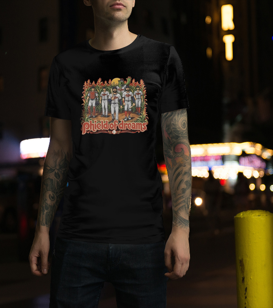 Phillies Phield Of Dreams Baseball Players And Mascot In Cornfield T-Shirt