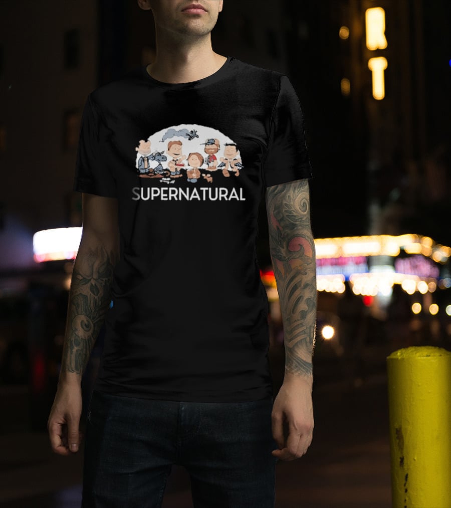 Supernatural Peanuts Cartoon Crossover Characters Collection T-Shirt