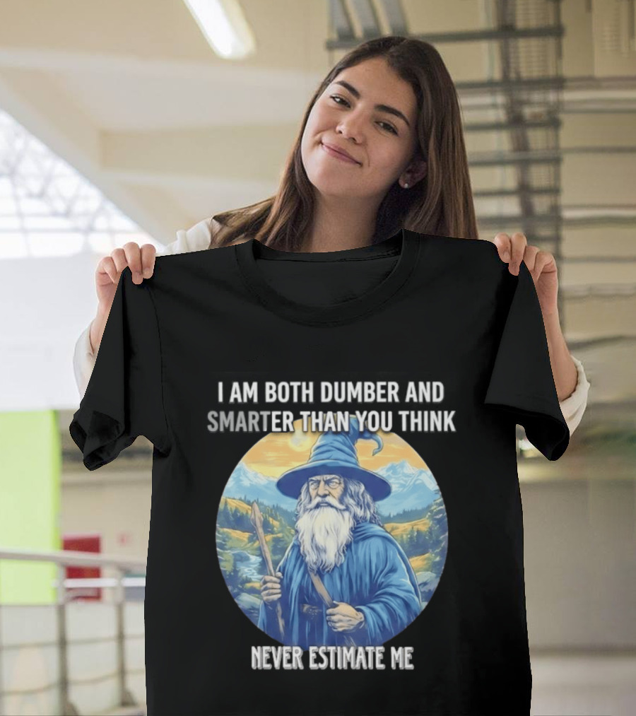 I Am Both Dumber And Smarter Than You Think Never Estimate Me Wizard Blue Robe And Hat Mountain T-Shirt