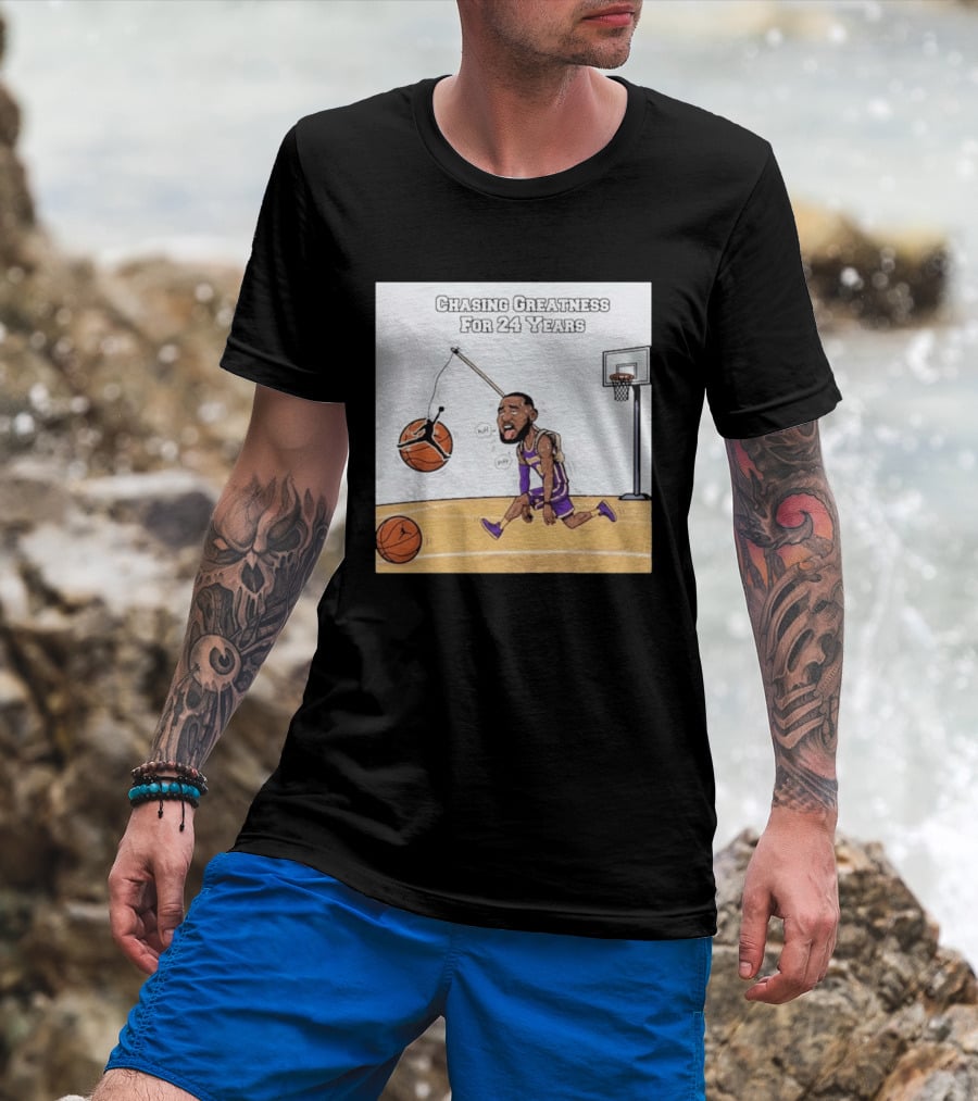 Chasing Greatness For 24 Years Basketball Cartoon With Hoop And Ball T-Shirt