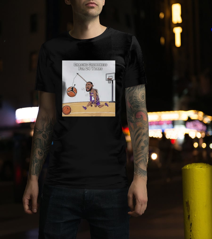 Chasing Greatness For 24 Years Basketball Cartoon With Hoop And Ball T-Shirt