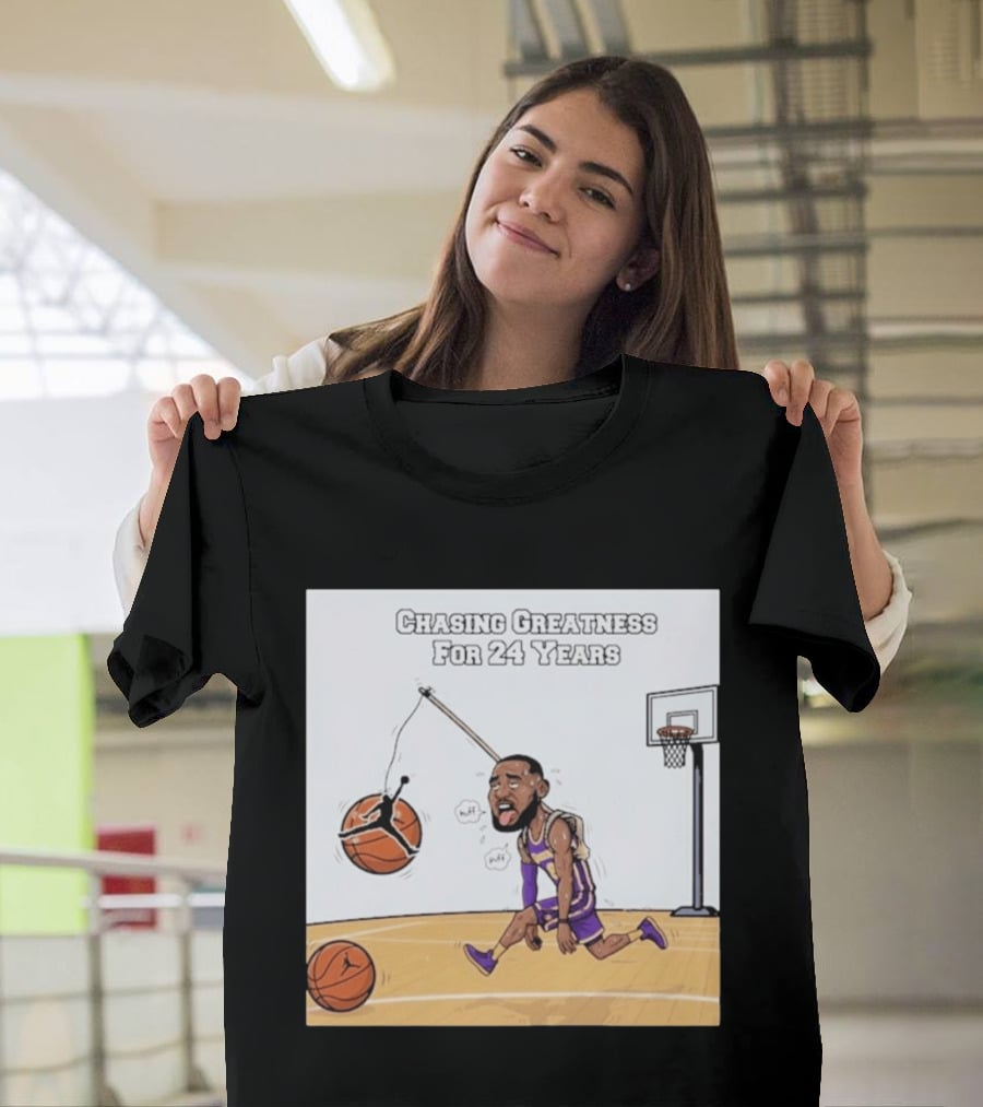 Chasing Greatness For 24 Years Basketball Cartoon With Hoop And Ball T-Shirt