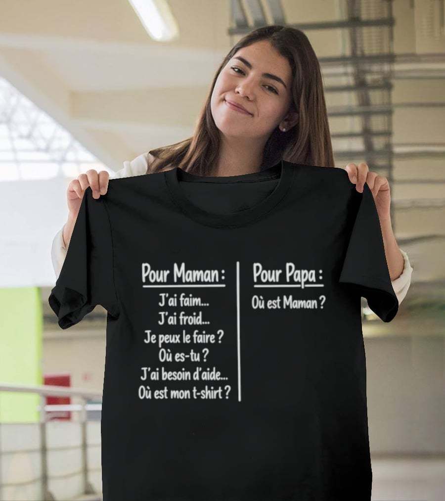 Pour Maman Papa J'ai Faim Froid Parenting Humor Où Est Maman Comparison T-Shirt