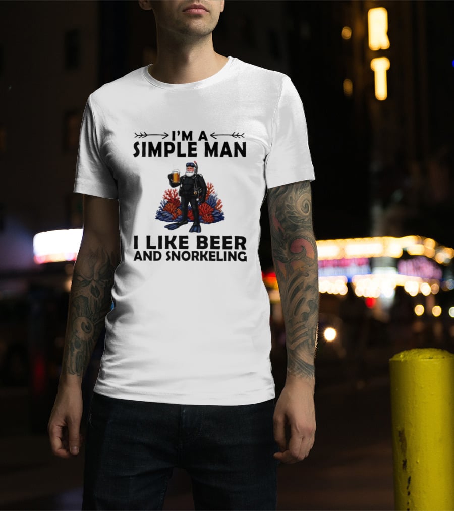 I'm A Simple Man I Like Beer And Snorkeling Diver Holding With Coral T-Shirt