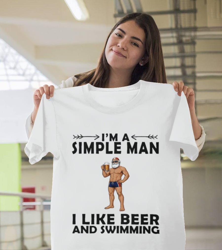 I'm A Simple Man I Like Beer And Swimming Funny Bearded Swimmer With Beer T-Shirt