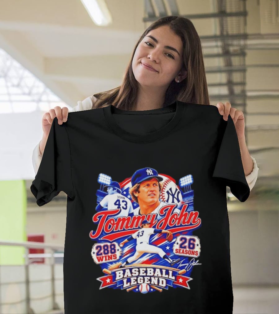 Tommy John 43 NY Yankees Baseball Legend 288 Wins 26 Seasons T-Shirt