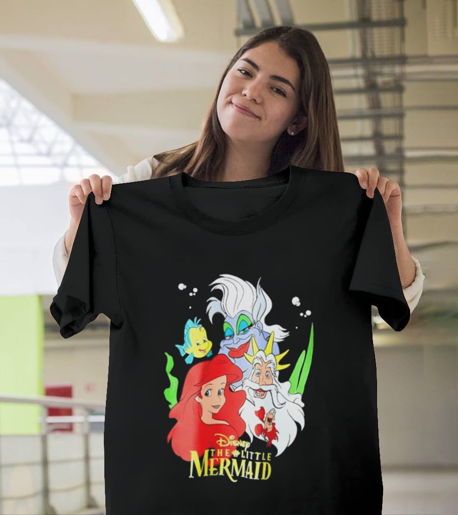 Disney The Little Mermaid Ariel Ursula King Triton Flounder Characters T-Shirt