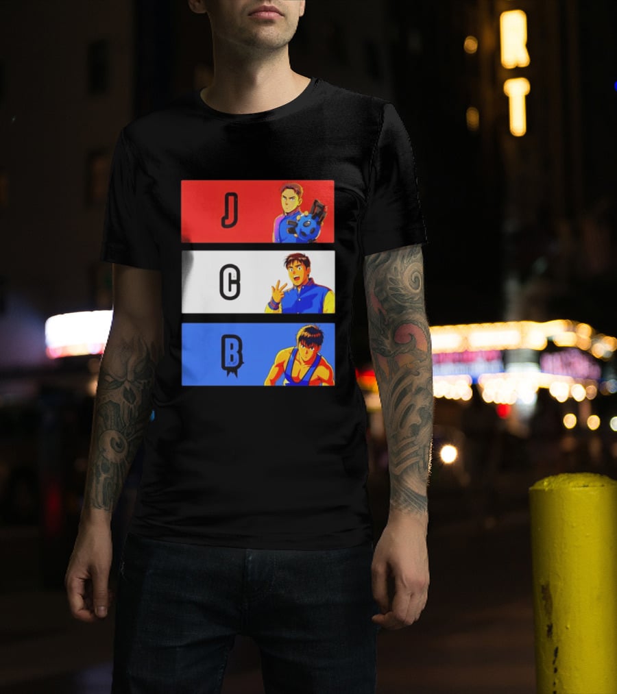 JCB Anime Characters Red White Blue Panels T-Shirt
