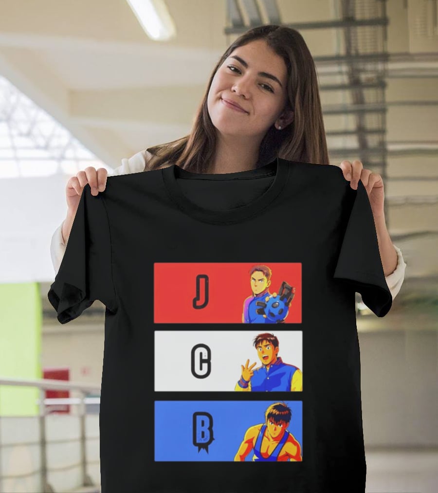 JCB Anime Characters Red White Blue Panels T-Shirt