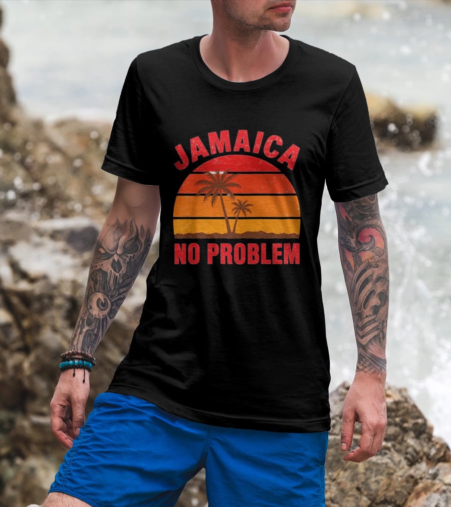 Jamaica No Problem Sunset Palm Trees Vintage Island Vibes T-Shirt