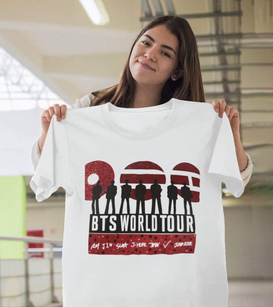BTS World Tour RM Jin Suga J Hope Jimin V Jungkook Silhouettes Red Sparkle T-Shirt