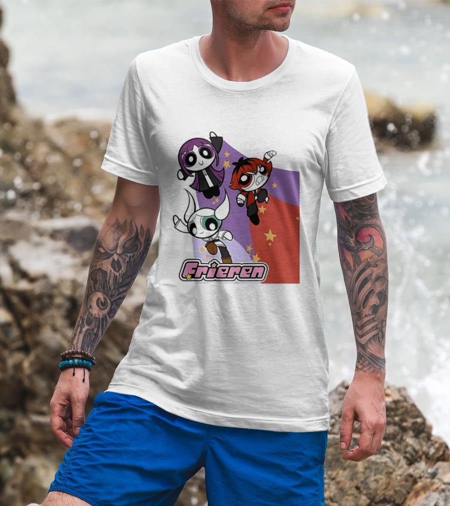 Frieren Characters In Powerpuff Girls Style With Stars T-Shirt