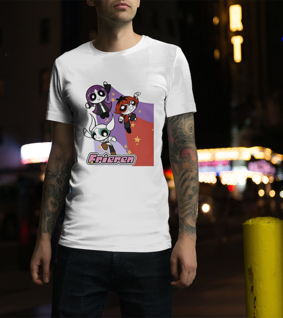 Frieren Characters In Powerpuff Girls Style With Stars T-Shirt