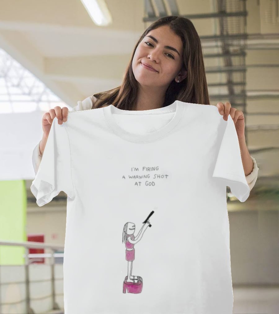 I'm Firing A Warning Shot At God Cartoon Character With Gun T-Shirt
