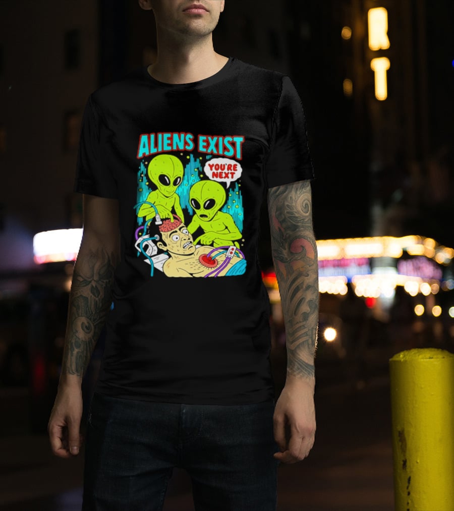 Aliens Exist You Are Next Green Alien Abduction Teen Hearts T-Shirt
